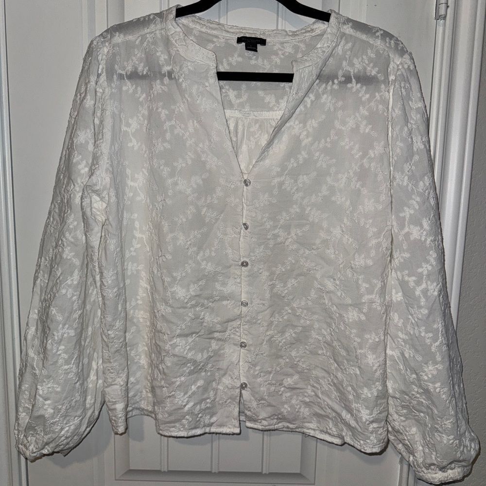 Ann Taylor Cream Floral Blouse romantic‎ peasant prairie western top
